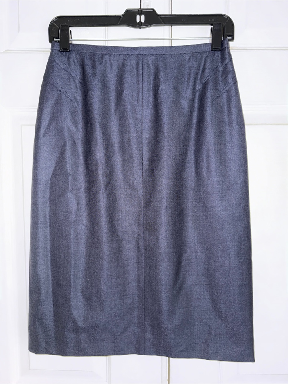 Escada Dark Blue Wool/Silk Blend Satiny Finish Pencil Skirt